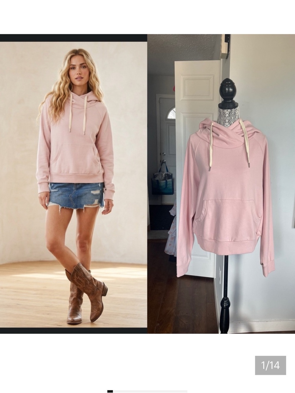 NWT XXL Ampersand Avenue 100% Cotton Hoodie Sweater. Blush Pink.